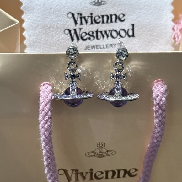 Vivienne Westwood Purple 3D Orb Saturn Ear Stud Dangle Earrings With Box Etc - Picture 1 of 5
